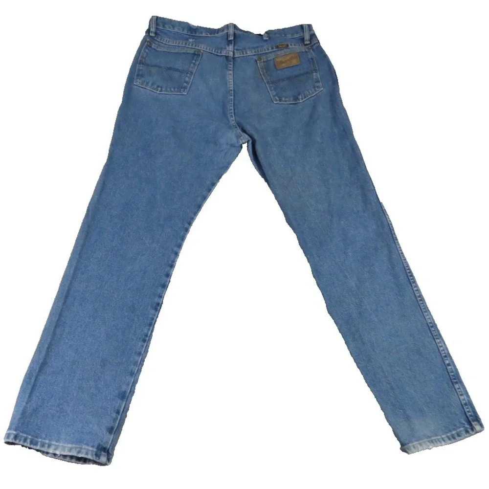 Wrangler George Strait Cowboy Cut Jeans Men 35x32 Blue Denim Western Stone Wash
